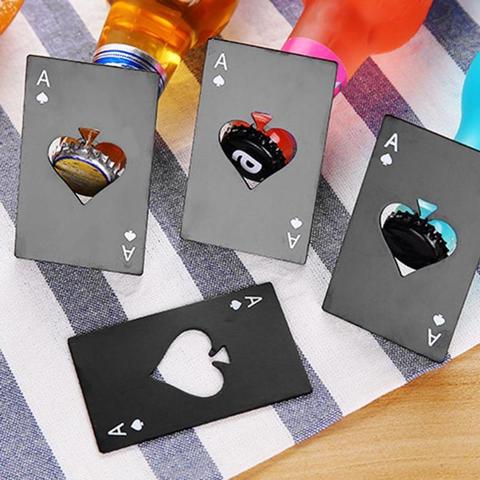 Ouvre-bouteille de bière en acier inoxydable noir | Nouveauté, carte Ace of Spades, Mini carte de Poker, carte de Poker, ouvre-bouteille de bière, personnalisable ► Photo 1/6