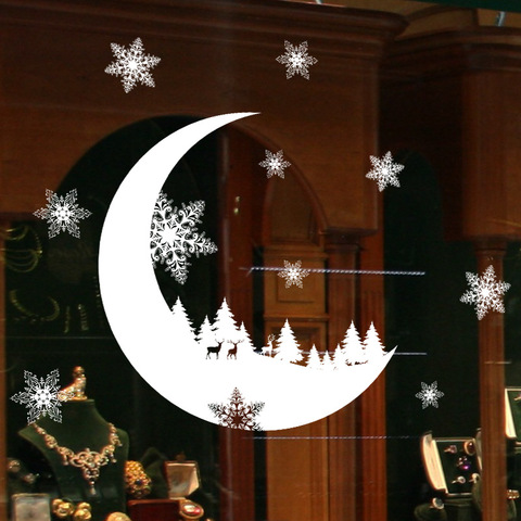 Noël lune forêt électrostatique autocollants flocon de neige pour fenêtre en verre Stickers muraux noël décoratif Design décor maison décalcomanies ► Photo 1/6