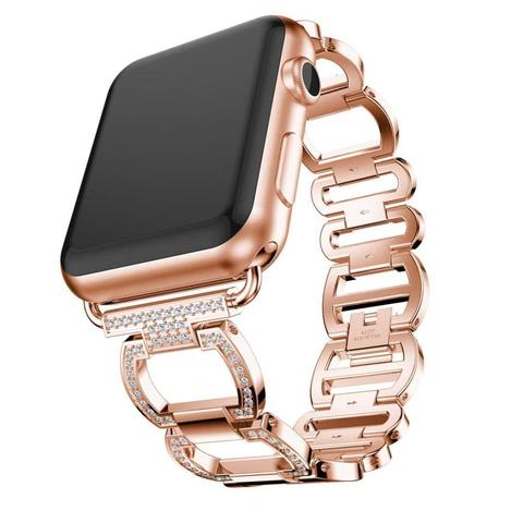 Bracelet de luxe en métal diamant pour Apple Watch, 44mm 42mm iWatch SE 6 5 4 3 2 1 38mm 40mm, Bracelet de poignet en acier inoxydable ► Photo 1/1