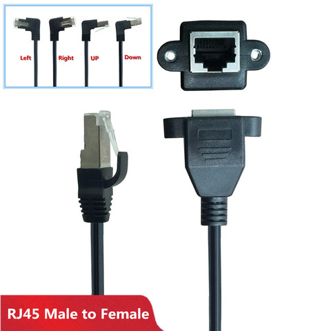 Convertisseur de câble RJ45 mâle à femelle, Angle Rgiht 90 degrés, montage sur panneau à vis, Ethernet LAN, Extension réseau, 0.3m 0.6m ► Photo 1/6