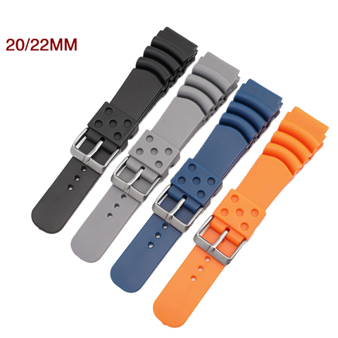 Bracelet de rechange en Silicone pour hommes, 20mm 22mm, Sport, étanche, plongée, caoutchouc noir, accessoires de montre pour Seiko Casio ► Photo 1/6