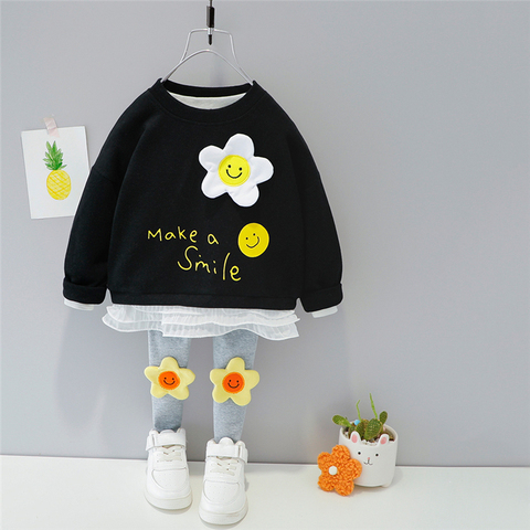 HYLKIDHUOSE 2022 printemps bébé filles vêtements ensembles dentelle fleur princesse t-shirt pantalon enfant en bas âge infantile enfant enfants vacances vêtements ► Photo 1/6