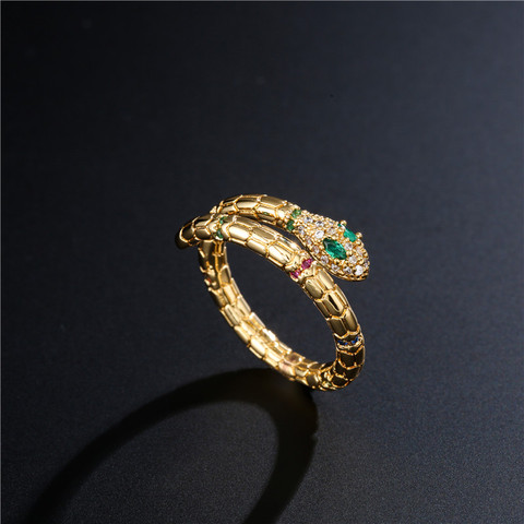 Bague serpent couleur or pour femmes et filles, anneau de doigt exquis et brillant en zircone cubique ajustable, cadeau de mariage ► Photo 1/5