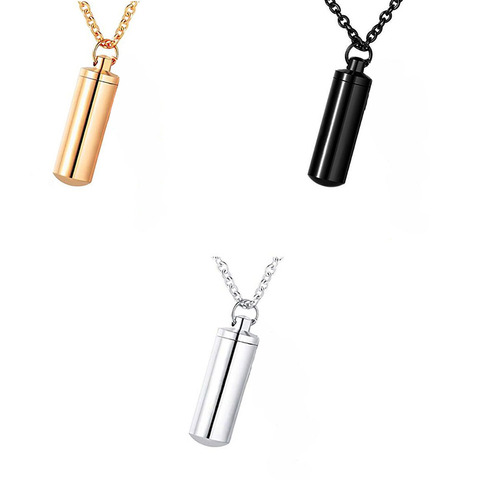 Conteneur en acier inoxydable cylindre cendres urne pendentif breloque crémation collier commémoratif bijoux 3 couleurs ► Photo 1/5