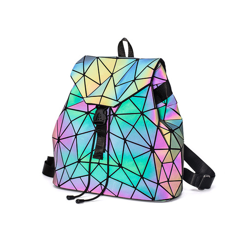 Femmes sac à dos lumineux géométrique Plaid Sequin femme sacs à dos pour adolescentes sac à dos sac à cordon holographique sac à dos ► Photo 1/6