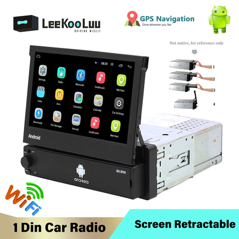 LeeKooLuu – Autoradio Android, écran tactile rétractable 7 pouces, GPS, WIFI, mirrorlink, lecteur multimédia, 1 Din, pour voiture ► Photo 1/6