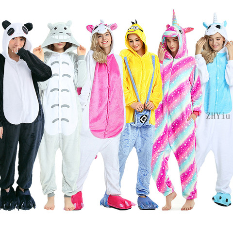 Adultes Pyjamas hiver femmes vêtements de nuit en flanelle unisexe mignon licorne point dessin animé Animal pyjama ensemble enfants à capuche Pyjamas vêtements de nuit ► Photo 1/6