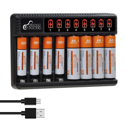 Piles rechargeables AA 2800mAh + batterie AAA 1100mAh avec chargeur à 8 fentes pour jouets électriques AA AAA NiMH ► Photo 1/6