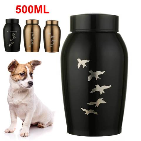 Urnes en acier inoxydable or/noir pour animaux de compagnie, pour chiens, chats, oiseaux, souris, cendres de crémation, cercueil souvenir, livraison à domicile ► Photo 1/6