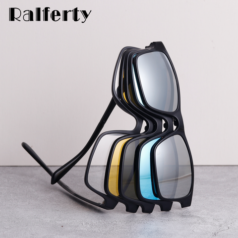 Ralferty aimant lunettes de soleil hommes polarisé pince sur lunettes femmes lunettes carrées TR90 UV400 3D cadres optiques 7 en 1 Oculos A2247 ► Photo 1/6