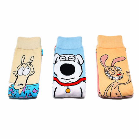 Chaussettes en coton pour hommes, chaussettes imprimées de dessin animé Rockos, vie moderne, Ed Bighead, filert Heffer, Rocko, mignonnes, amusantes, sport, décontractées ► Photo 1/6