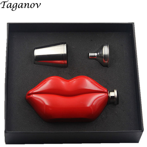 Bouteille de poche pour whisky, liqueur, vin, breloque à lèvres, flacon de hanche en acier inoxydable, pot de whisky rouge de 5 oz et flacon d'entonnoir, ensemble cadeau ► Photo 1/6