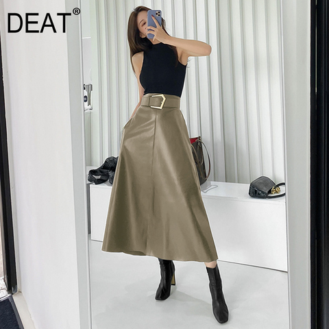 DEAT – jupe en cuir PU pour femmes, ceinture, Slim, taille haute, ligne a, élégante, haute qualité, décontractée, sauvage, nouvelle collection automne 2022 HC004 ► Photo 1/6