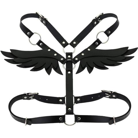 Ceinture harnais en cuir noir gothique Punk, bijoux ailes d'ange, ceintures Cage taille à jambe, Bondage Rave Emo ► Photo 1/6