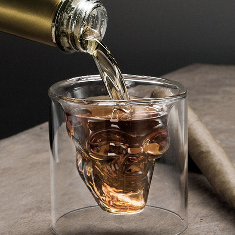 Tasse à café Double couche en cristal Transparent tête de crâne tasse en verre pour ménage whisky vin Vodka Bar Club bière ► Photo 1/6