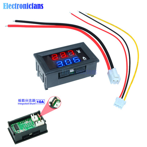 Mini voltmètre numérique pour voiture avec double affichage LED, 0.56 pouces, ammètre DC 100V 10a, testeur de tension et de courant ► Photo 1/6