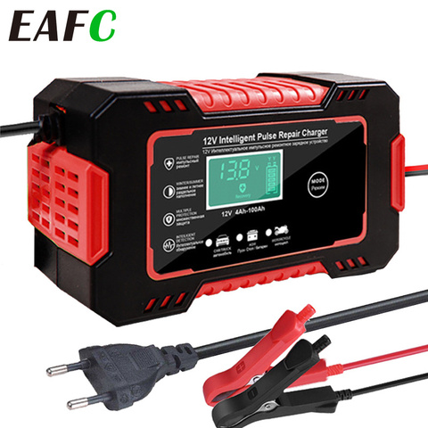 Chargeur de batterie de voiture et moto, 12V, 6a, réparation d'impulsions, écran LCD, AGM, pour cycle en profondeur, GEL, plomb-acide, prise ue ► Photo 1/6