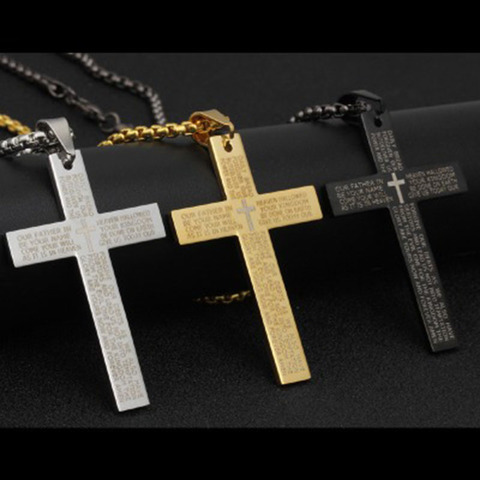 Collier en acier inoxydable avec pendentif croix Bible pour hommes, bijoux Hip Hop en alliage, chaîne longue de 24 pouces ► Photo 1/6