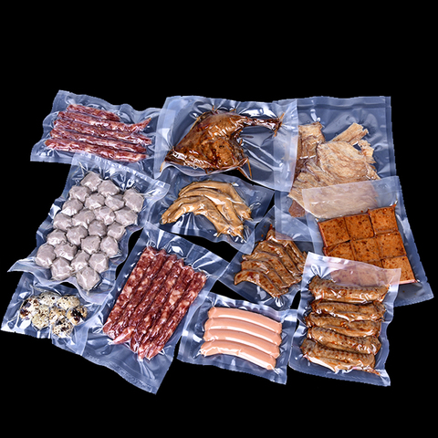 Sac sous vide Transparent, plastique de qualité alimentaire, Machine à emballer, sac de stockage des aliments pour noix, sec, bons Grains, viande, Saran Wrap frais ► Photo 1/6