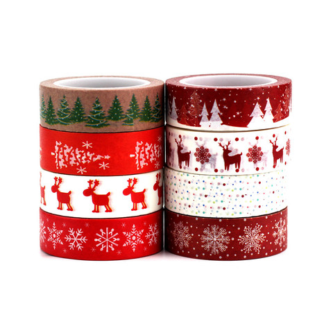 Rouge De Noël Washi Bande Japonais 10 m Kawaii Scrapbooking Outils Masking Tape pour Noël Cadeau Emballage Bandes Décoratives Bricolage ► Photo 1/6