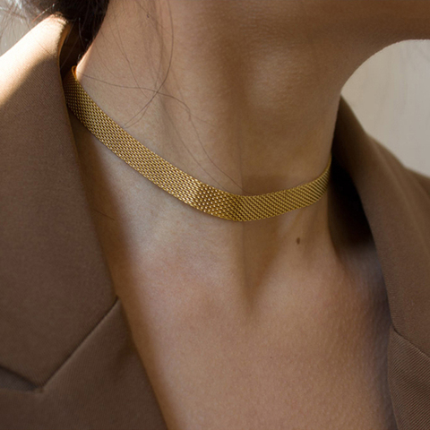 Peri'sBox – colliers ras du cou en acier et titane pour femmes, chaîne large tissée, texturée, Vintage, tendance, 2022 ► Photo 1/6
