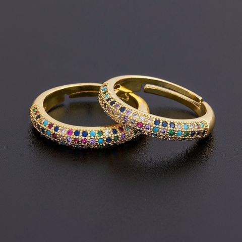 Bague ajustable Simple, à la mode, 12 Styles, couleur or, Zircon, arc-en-ciel, bijoux fins pour fête de mariage, vente en gros, qualité supérieure ► Photo 1/6