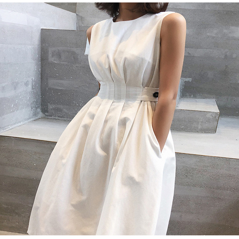 2022 été femmes solide blanc noir mode élégant décontracté robe de soirée O cou sans manches réservoir robe d'été femme Vestido ► Photo 1/6