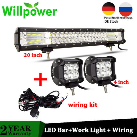 Willpower-projecteur LED de travail 20 pouces, 288W, projecteur de 4 pouces, avec câblage, pour voiture et camion, 4WD, 4x4, 12/24V ► Photo 1/6