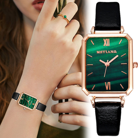 Montre de luxe Malachite cadran pour femmes dame Simple plaque carrée montre numérique amant saint valentin cadeau horloge-bracelet montres ► Photo 1/6