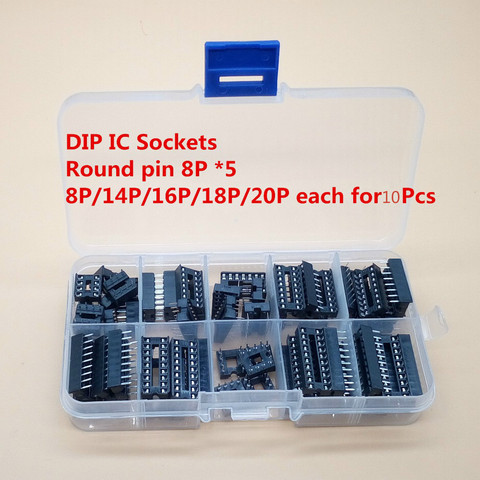 Adaptateur de prises DIP IC, 55 pièces/lot, Type de soudure, Kit de douilles 6,8,14,16,18,20 broches, broche ronde 8P ► Photo 1/4