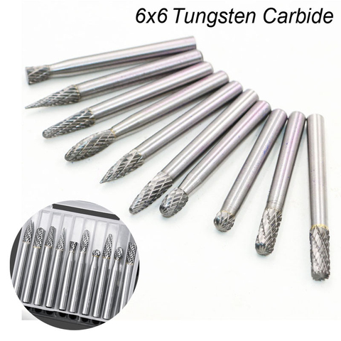 6x6 tige ronde dessin en métal carbure de tungstène fraise outil rotatif bavure diamant coupe rotative Dremel pour le meulage électrique ► Photo 1/6