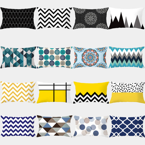 Housses de coussin en Polyester avec motif géométrique, housses d'oreiller décoratives pour canapé, noir et jaune, 30x50 ► Photo 1/6