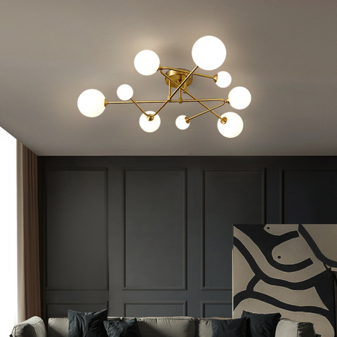 Plafonnier Led composé de plusieurs têtes en cuivre doré, design nordique, éclairage d'intérieur, luminaire décoratif de plafond, idéal pour un salon ou une chambre à coucher ► Photo 1/6