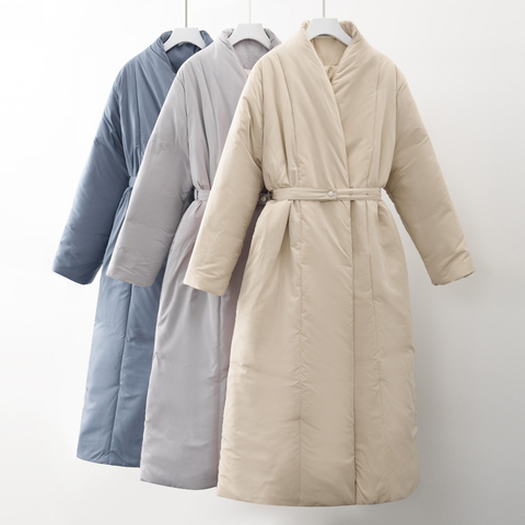 Nouveau Design 2022 femmes hiver degré épais manteau chaud Parka surdimensionné Maxi Long manteau avec ceinture vêtements d'extérieur décontractés ► Photo 1/3
