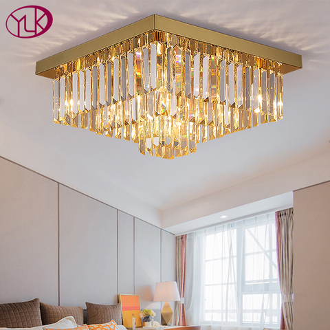 Plafonnier led carré en cristal doré au design moderne, luminaire décoratif de plafond, idéal pour une chambre à coucher, un salon ou une maison ► Photo 1/6