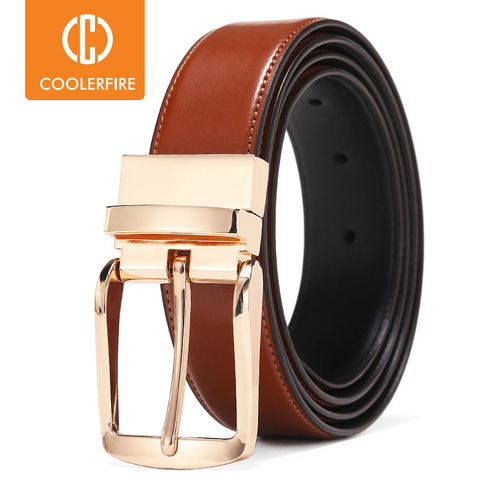 Ceinture réversible à boucle rotative Double face pour hommes, en cuir véritable, nouvelle collection, HQ116 ► Photo 1/6