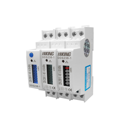 Din rail monophasé avec écran LCD 5(45)A, 45A, 220V, 230V, 50HZ, 60HZ, KWH Watt-heure, bleu rétro-éclairé ► Photo 1/6