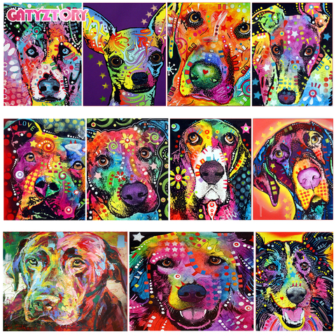 Gatyztoire couleur chien série peinture à la main numéro Animal peinture à l'huile par numéros toile peinture par numéros pour enfants adultes art peinture ► Photo 1/6