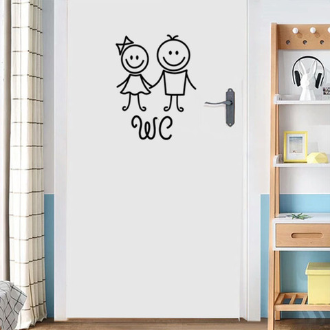 Autocollants muraux en vinyle PVC de dessin animé, décoration de porte de WC, pour salle de bains, pour hommes et femmes, autocollants muraux créatifs, affiche murale amovible ► Photo 1/6