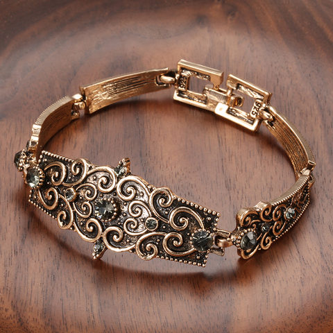 Kinel – Bracelet à maillons turc pour femmes, bijoux Vintage, couleur or, cristal gris, bohème ethnique, mariage, mariée ► Photo 1/6