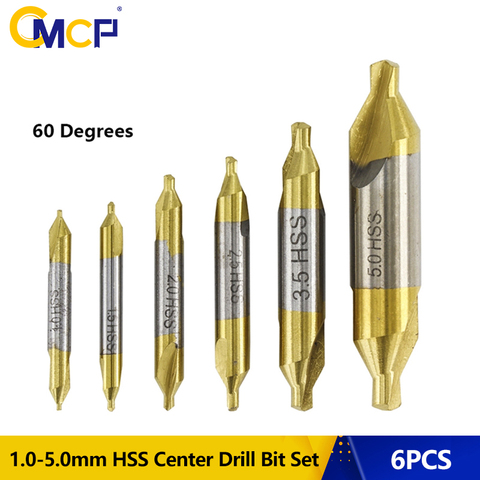 CMCP 6 pièces HSS Center forets ensemble étain enduit combiné fraises perceuse 1.0-5.0mm 60 degrés trou Cutter pour outil de travail des métaux ► Photo 1/6