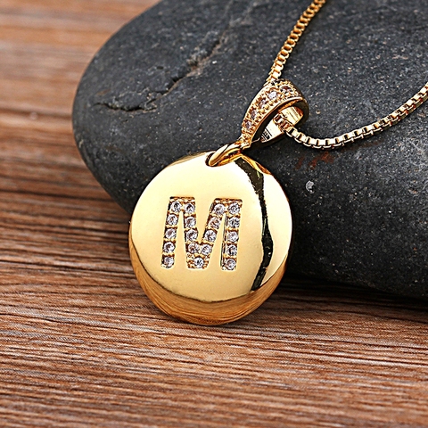 Mode 26 lettres pendentif collier pour femme filles mignon couleur or cuivre Zircon collier rond Fine fête bijoux de mariage ► Photo 1/6