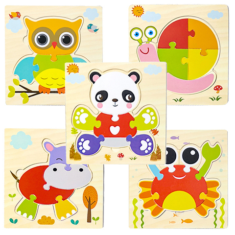 15*15cm bébé jouets en bois Animal/circulation Puzzle pour les tout-petits 1-3 ans garçons et filles apprentissage précoce jouet éducatif cadeau ► Photo 1/6