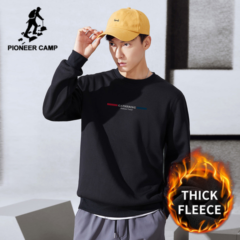 Pioneer Camp Streetwear hommes à capuche chaud polaire noir gris col rond hiver vêtements pour hommes AYK04006100 ► Photo 1/6