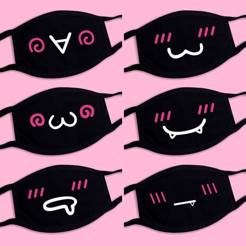 Masque noir unisexe hiver chaud épaississement demi visage bouche masque coton dessin animé motif Anti-poussière Anti-respirateur noir Kpop masque ► Photo 1/6