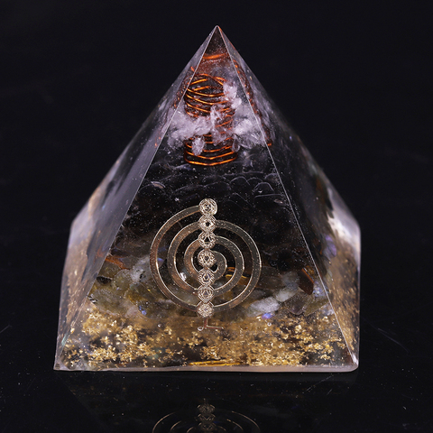 Reiki Orgonite pyramide Quartz fumé Labradorite naturelle repousser les mauvais esprits pyramide processus de décoration résine cadeau ► Photo 1/6