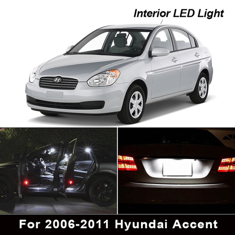 10 pièces xénon blanc intérieur LED lumières Kit de paquet pour 2006-2011 Hyundai Accent carte dôme tronc plaque d'immatriculation lumière ► Photo 1/6