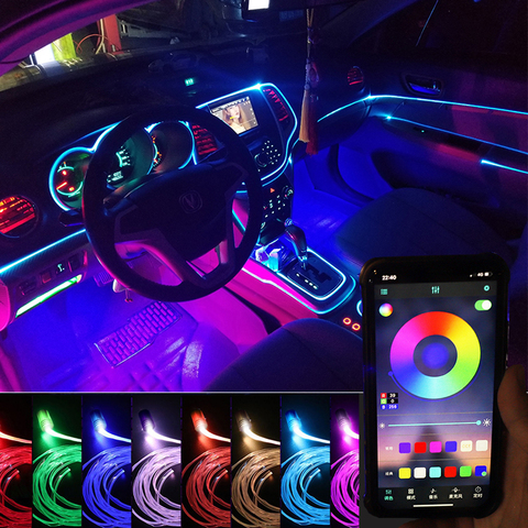 EL fil Led voiture intérieur atmosphère bande lumineuse APP contrôle du son Mode rvb coloré ambiant Flexible lumière lampe décorative ► Photo 1/6