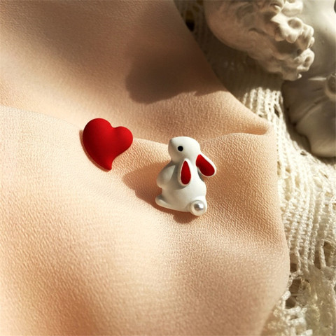 Mignon contes de fées lapin lapin perle boucles d'oreilles douces filles femmes asymétrique amour coeur bijoux ► Photo 1/6