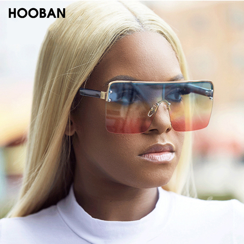 HOOBAN – lunettes de soleil carrées surdimensionnées pour femmes, Vintage, à dessus plat, de luxe, couleur arc-en-ciel, UV400 ► Photo 1/6